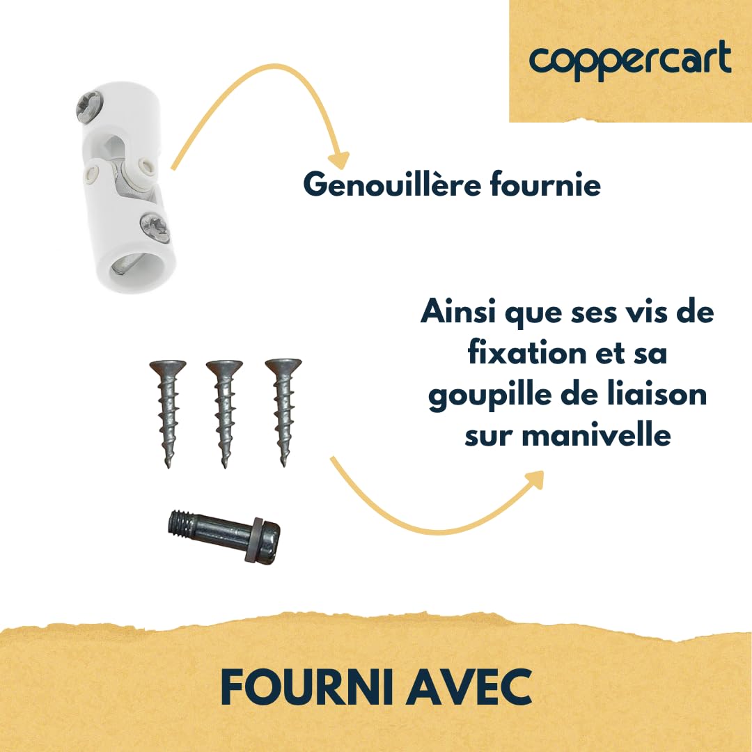Sortie de Caisson 30° pour Volet Roulant – Longueur 175 mm – Articulation 6 Pans 7 mm – Déport Manivelle 43 mm – Finition Blanche – D841NG – Pose Facade ou Coffre