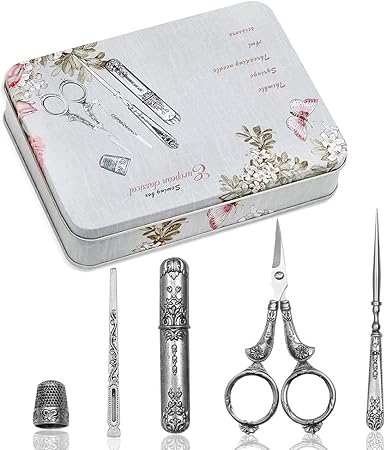 BUTUZE Embroidery Scissors Kit, European Antique Vintage Sewing Kit, Complete Vintage Sewing Tools with Embroidery Scissors, Original Case, Sewing Needle Case, Awl for Sewing, Craft, Needlework