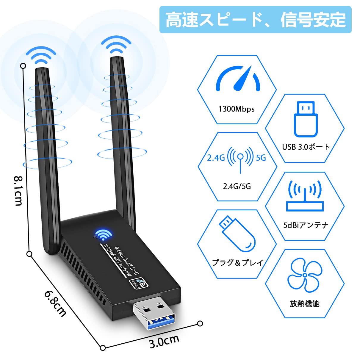 Amazon | Sungale WiFi 無線LAN 子機 USB3.0 WIFIアダプター 1300Mbps