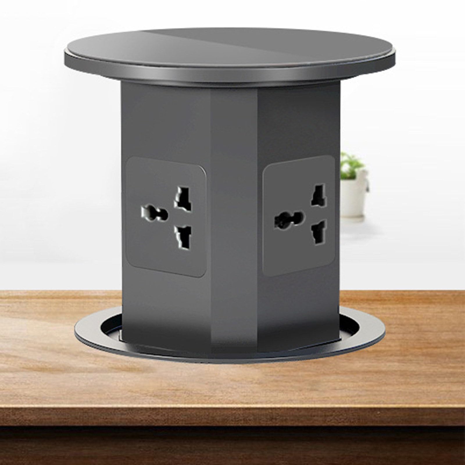 Presa di Sollevamento idraulica incorporata con 3 Prese + 2 Porte U, Presa di Corrente a Scomparsa, Adatta per Tavolo da conferenza da Cucina, A-Grigio