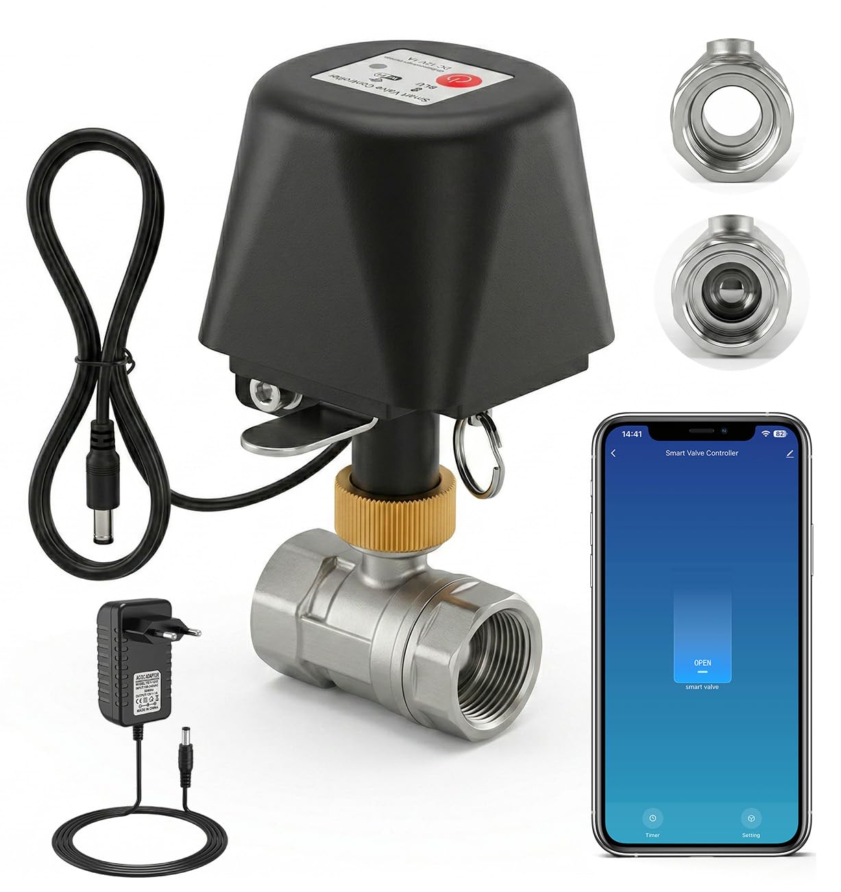 Smart Ball-Wasserventil, App-Steuerung, 4 Timer-Modi für automatische Steuerung, unterstützt 2,4-GHz-WLAN, verschiedene Größen wählbar, Edelstahl, Upgrade-Version, Smart Valve for 1" Pipe
