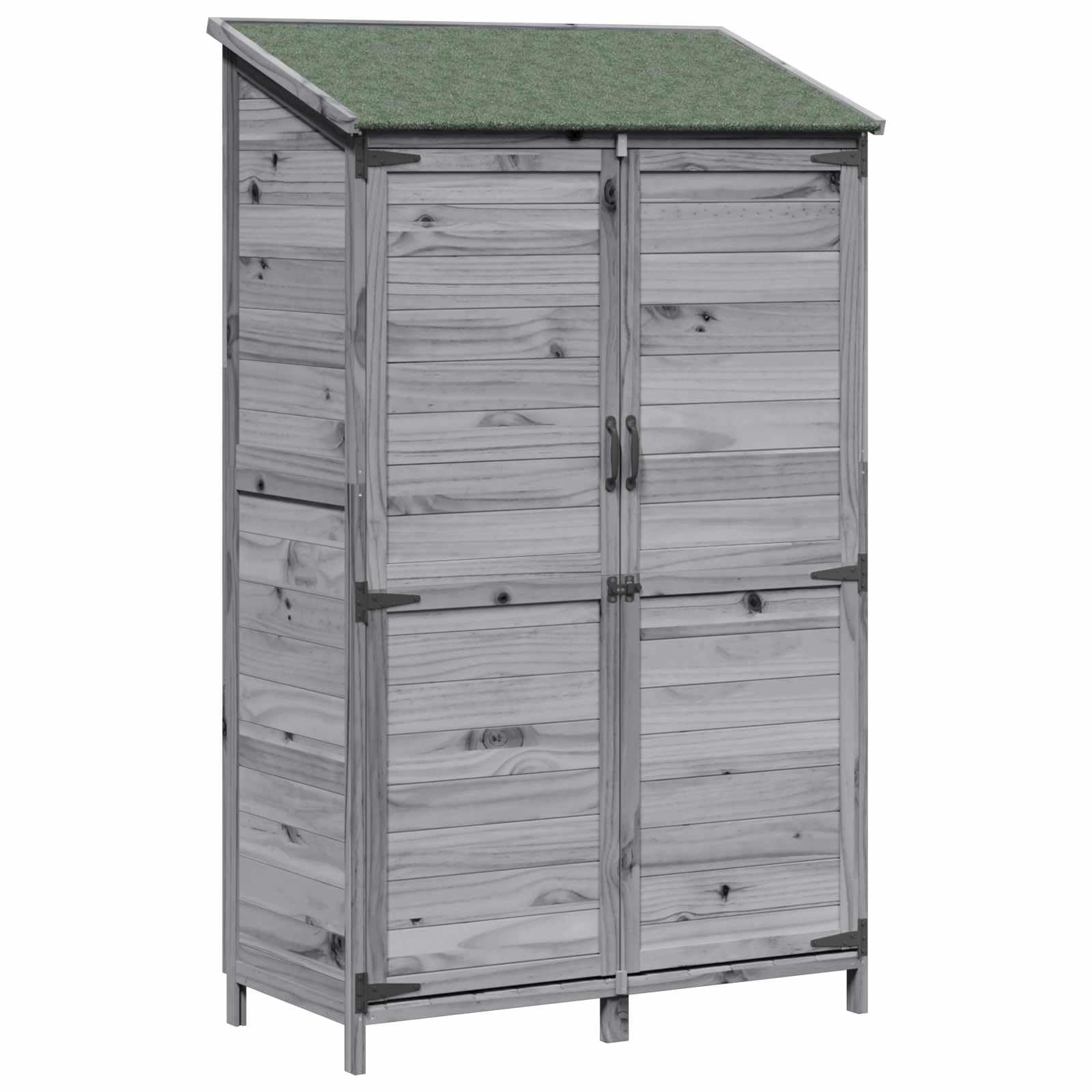 Capanno da giardino grigio, 106,5 x 56 x 176 cm, in legno | Armadio compatto per terrazze e cortili con tetto inclinato in asfalto e porta di ventilazione per tenere in ordine.
