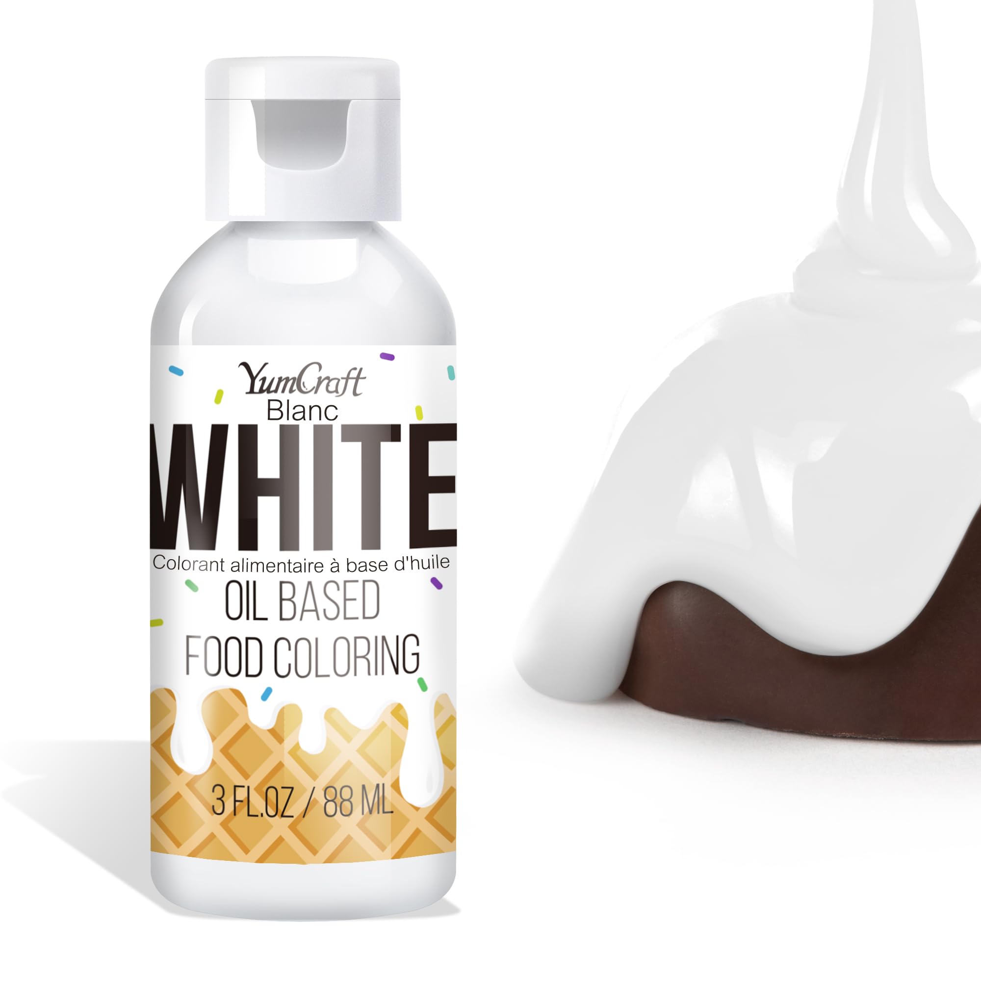 Oil Based Food Coloring for Chocolate - Vibrant Color Food Coloring for Chocolate, Candy Melts, Buttercream, Frosting - Fat Soluble Food Color Dye for Baking, Fondant (White, 3 fl.oz)
