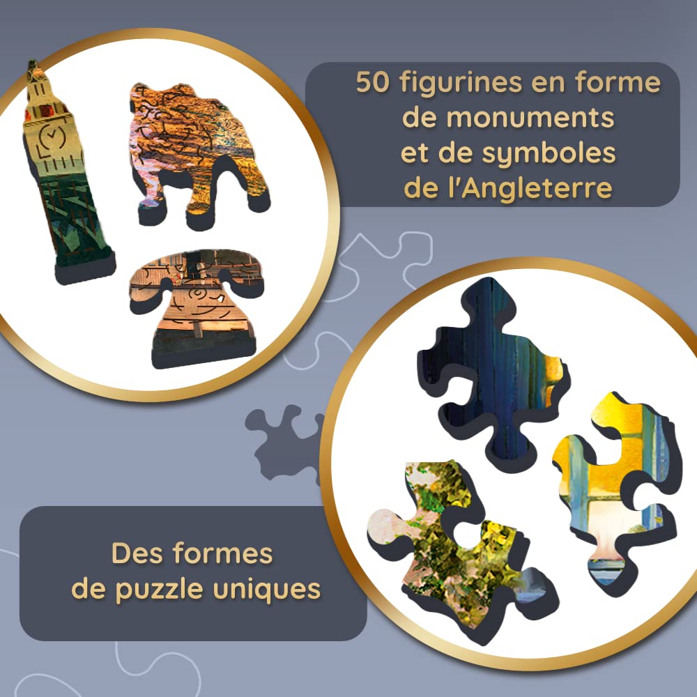 Trefl - Puzzle en Bois, Palais De Westminster, Big Ben, Angleterre, Londres London - 500+1 Pièces, Artisanat en Bois, Formes Irrégulières, 50 Figures De Monuments Et Symboles Anglais