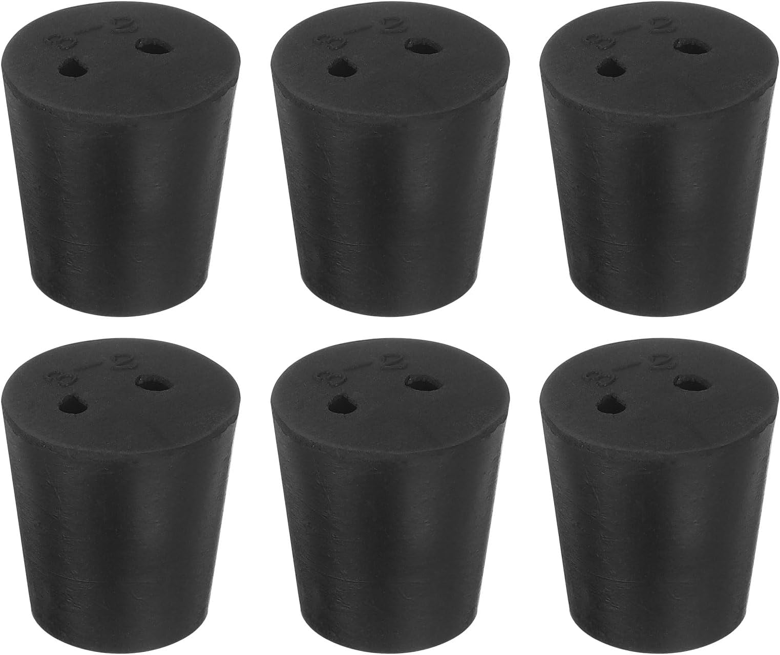 sourcing map 6 Pcs 2-Hole Rubber Stopper, Tapered Lab Seal Tube Stopper Plug for Test Tube Flasks Glass Containers Industry and Laboratories, 24x18x25mm Black