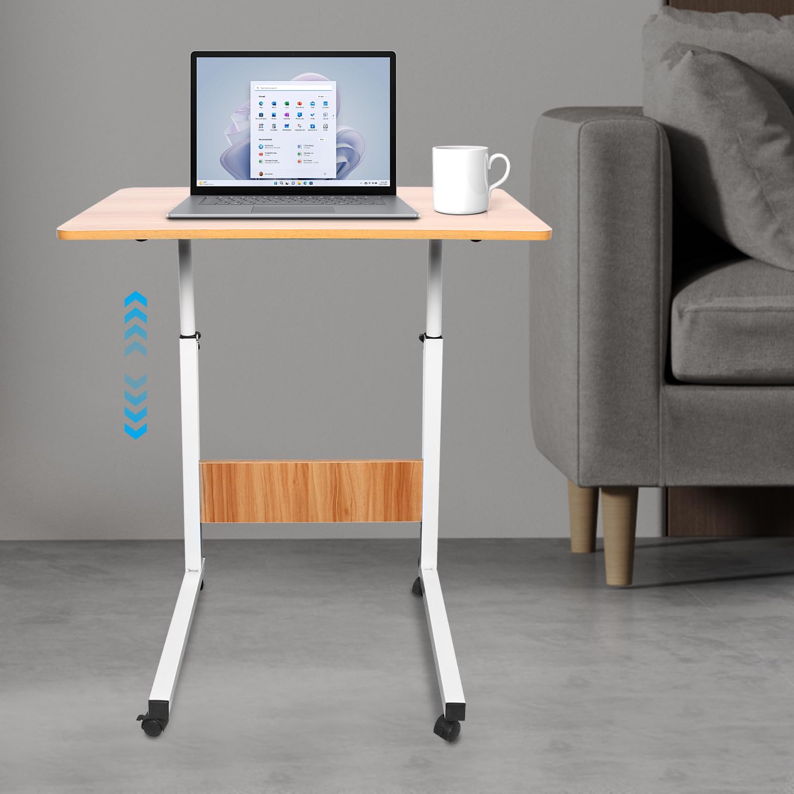 Stolik pod laptopa z kółkami z regulacją wysokości, mobilny stolik pod komputer, 60 x 40 cm, regulowany stolik do ruletki, stolik pomocniczy, zamykane kółka, do łóżka, sofy, domu, biura