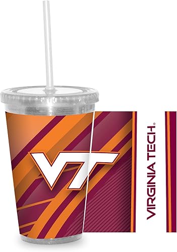 Miniatura 10 de Rico Industries NCAA Sports Team - Vaso transparente de 16 onzas con pajilla, vaso de viaje del color del equipo para fanáticos de los deportes,