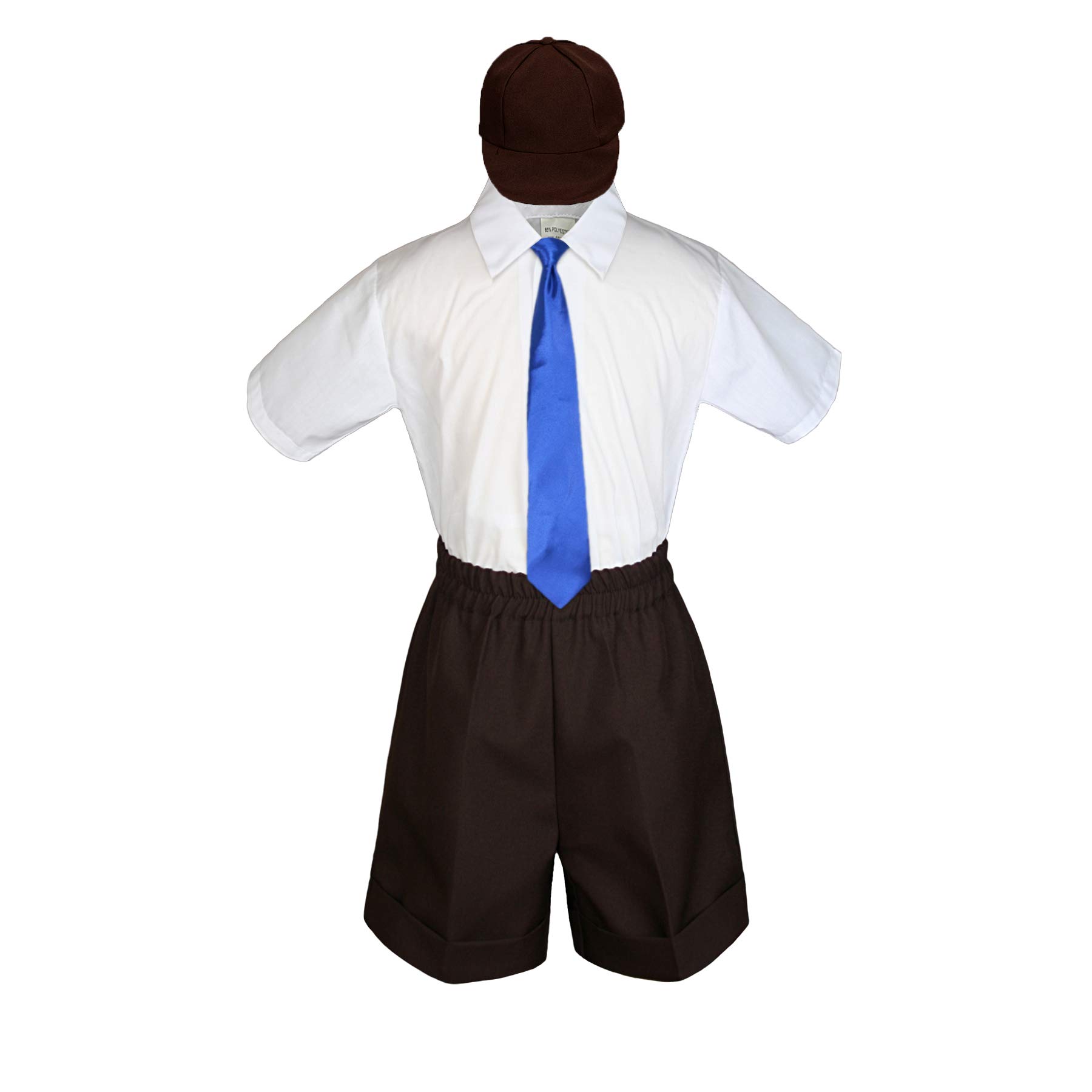 MILLTEX 4 Pieces Formal Party Wedding Color Satin Necktie Shirt W/Hat Brown Shorts Set New Born Baby Boy Toddler Sm-4T (L (12-18 Months Old), Royal Blue)