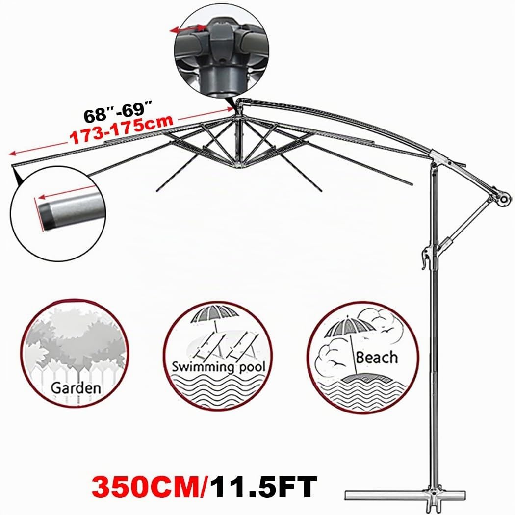 Auvent De Rechange Rond De 200-350cm pour Parasol (6/8 Baleines) Toile De Parasol Deporté, Imperméable, Housse De Rechange pour Plage/Piscine/Jardin Parasol(Top Color,8 Ribs: 350CM/11.5FT)