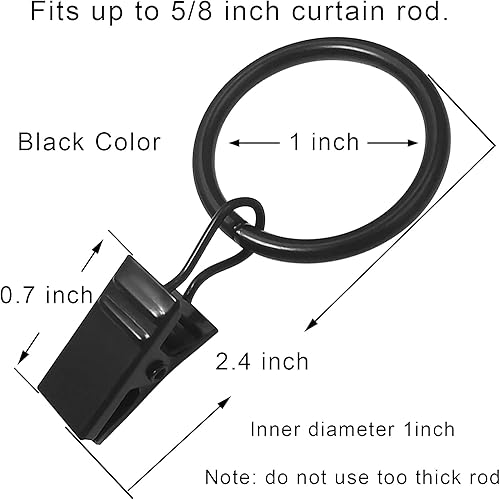 Miniatura 2 de Paquete de 44 anillos de cortina de metal con clips, clips para cortinas con anillos, anillos de cortina de 1 pulgada de diámetro interior, se