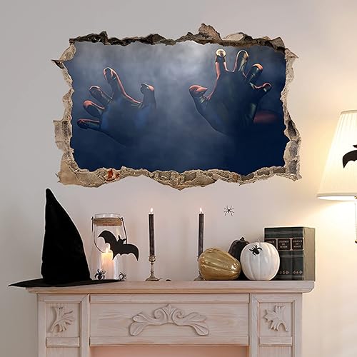 Miniatura 7 de Calcomanías de pared de Halloween de manos aterradoras para dormitorio, sala de estar, calcomanías de pared de Halloween 3D extraíbles, decoración