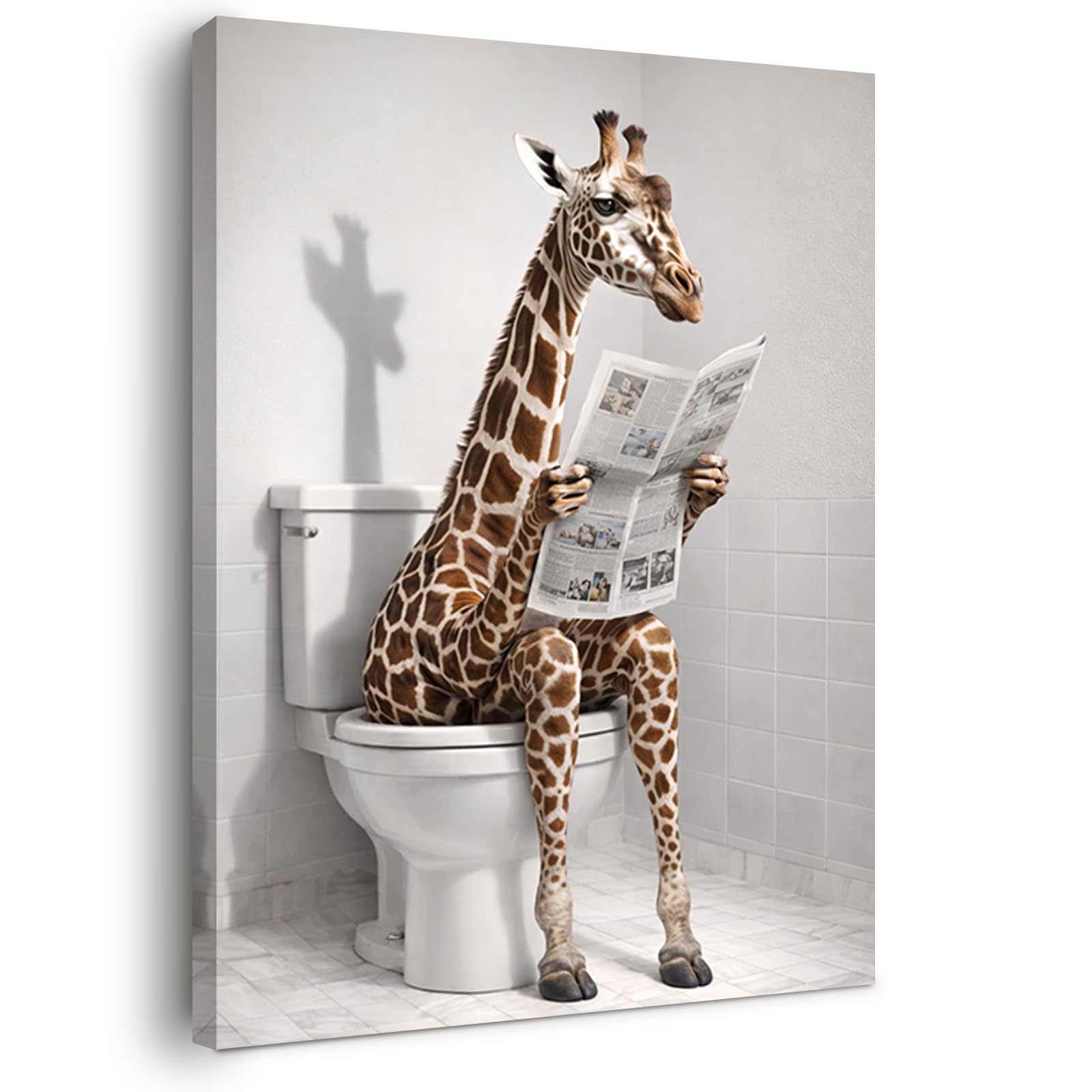 Alptiny Framed Canvas Wall Art Funny Giraffe Reading Newspaper on Toilet, for Living Room Bedroom Bathroom Hallway Wall Decoration, Artwork Pictures for Home Decor 30 x 40cm