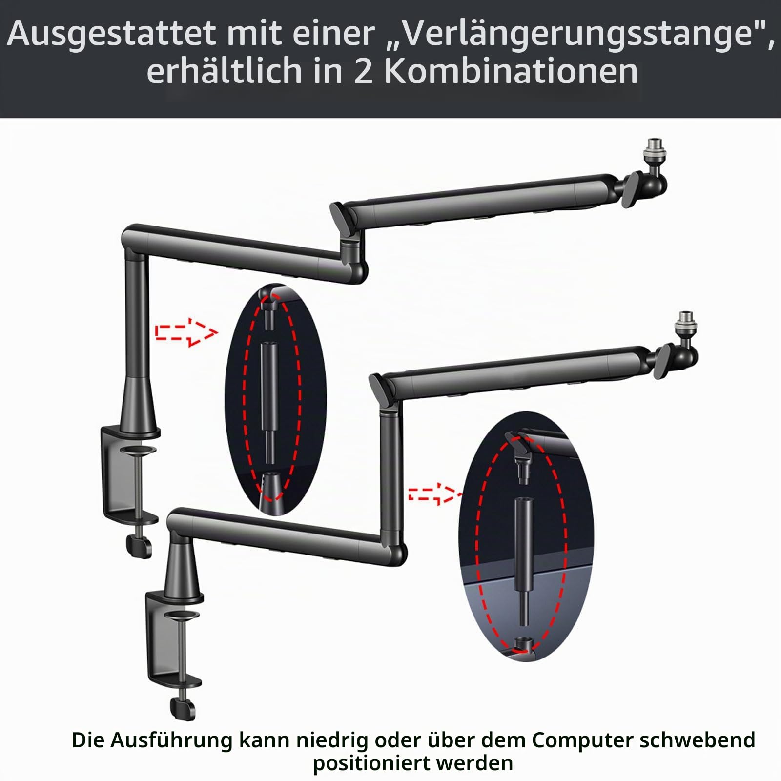 Gaming Mikrofon mit Low Profile Mic Arm, Mikrofonarm mit Kabelkanälen für Podcast Streaming Studio Gesangs, für Blue Yeti,Snowball iCE, HyperX QuadCast,SoloCast,Elgato Wave,Etc