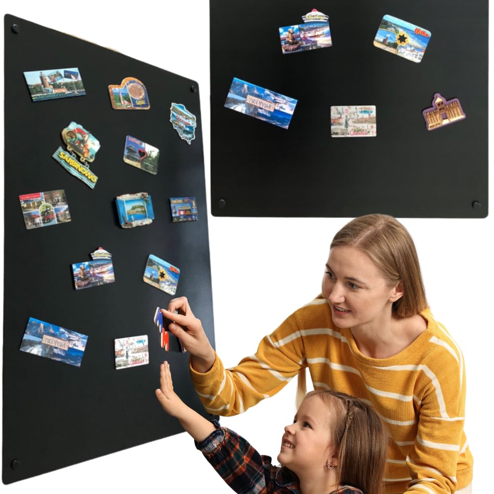 Magnettafel Schwarz 80x50 cm aus Edelstahl Magnetwand Pinnwand Magnetisch Groß Magnetboard Küche, Büro, Kinderzimmer