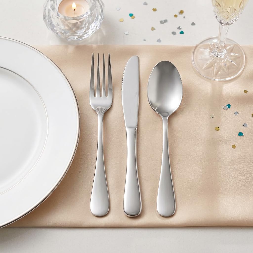 Liberty Tabletop Satin Annapolis - Juego de cubiertos de 60 piezas para 12 cubiertos, fabricado en Estados Unidos