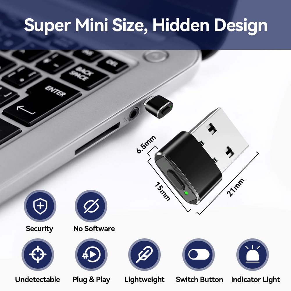 AXFEE Symulator myszy, niewykrywalny symulator ruchu myszy USB, z przyciskiem przełącznika i 3 trybami Jiggler, nadaje się do utrzymania laptopa/komputera w stanie przebudzenia, bez sterowników