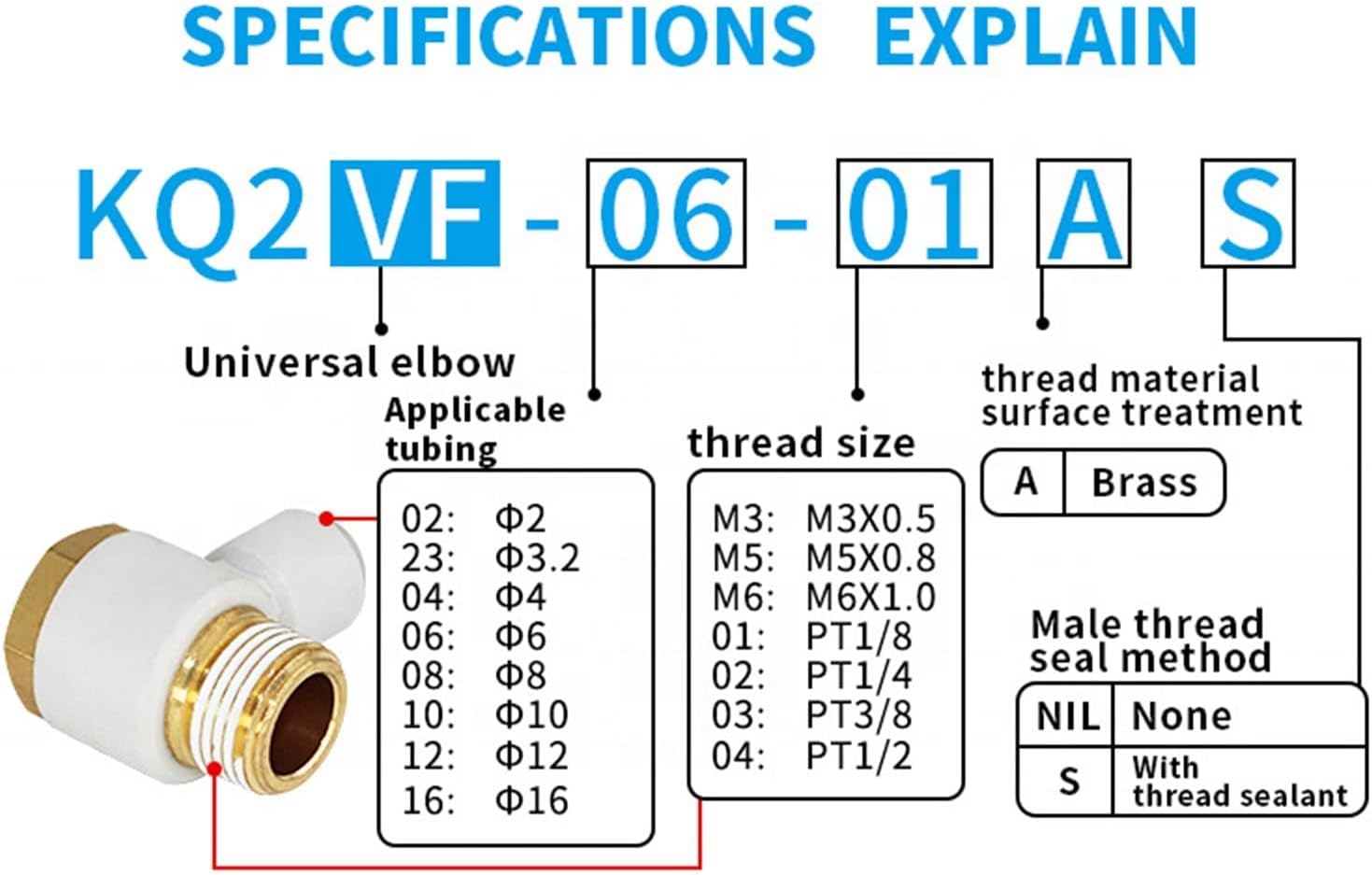 L-type Female Connector White KQ2VF Male Copper Connector Push In Pneumatic Quick Coupling 10Pcs(KQ2VF06-03AS)