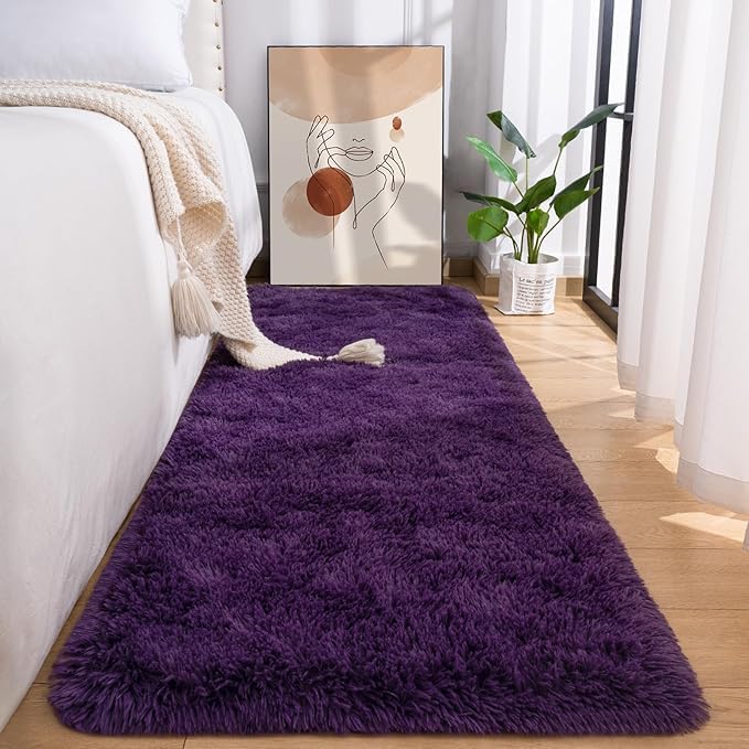 MALTA HOME FURNISHING Soft Runner Rugs for Bedroom Hallways, Fluffy Shag Throw Area Rug Non Slip for Bedside Dorm, Long Shaggy Furry Carpet for Nursery Living Room (Purple, 1.5x4 Small)-image-36