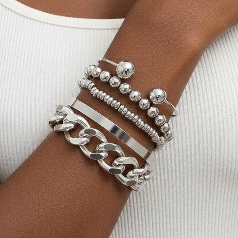 Gold Beaded Bracelets Big Thick Cuban Cuff Large Wrist Beads Ball Stretch Bangle Bracelet Stacks Chunky Stackable Braclet Plus Size Jewelry Pack for Women - Image 4