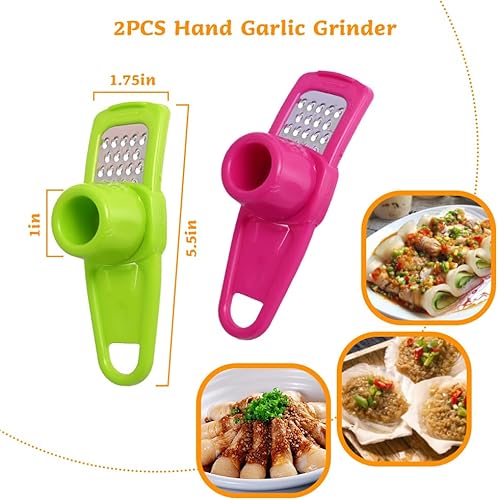 Miniatura 2 de Molinillo de ajo de mano de 2 piezas con 2 cepillos de limpieza, molinillo de mano pequeño para ajo, nueva picadora de ajo de prensa manual,