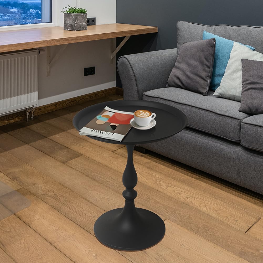 19.7" 2 Pack Sofa Side Desk Iron Side Table - Coffee Round End Table Contracted Design Sturdy Construction for Living Room Bedroom Black