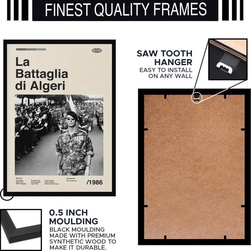 Image of BLINKART La Battaglia Di Movie Poster Frame 8x12 Inch | Premium 300 GSM Paper Wall Print | Mid Century Vintage Film Artwork for Home, Bedroom, Living Room, Office | Framed Photo Decor