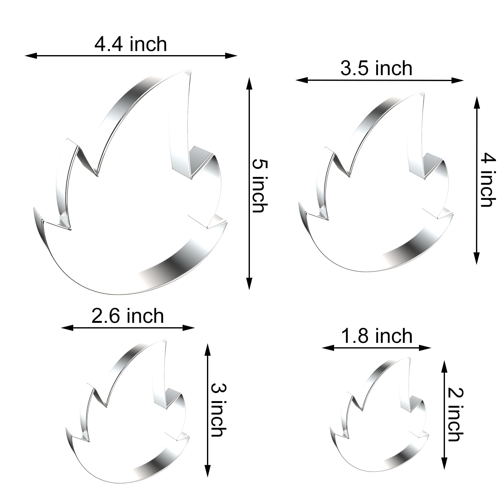 Ausstechformen-Set mit Feuerflamme – 12,7 cm, 10,2 cm, 7,6 cm, 5,1 cm – 4 Stück Feuerflamme Ausstechformen – Edelstahl