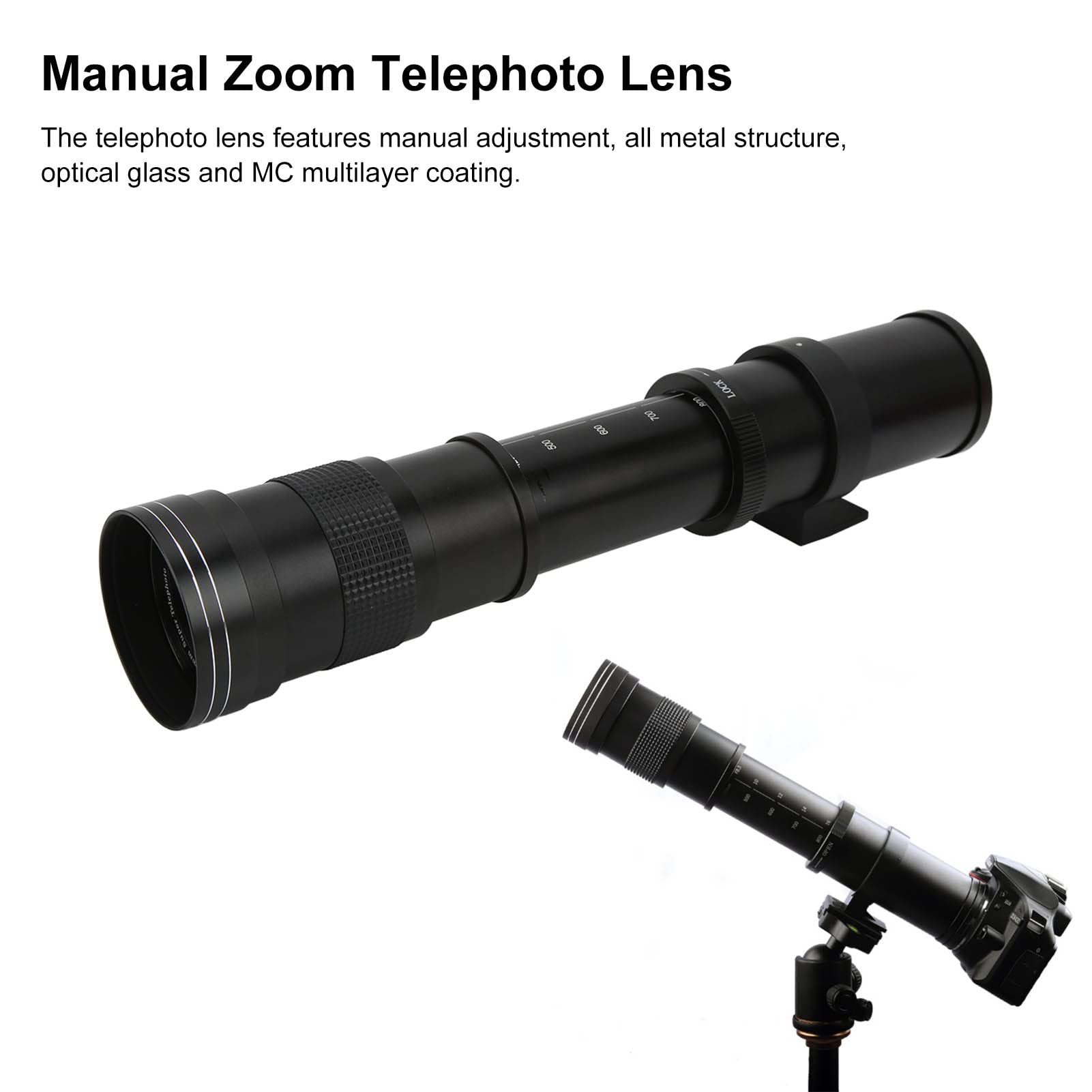 Fotocamere digitali e accessori 420‑800mm F8.3‑16 Teleobiettivo zoom manuale per fotocamera con anello adattatore per fotocamere AF 27 * 9 * 9 cm obiettivo e accessori