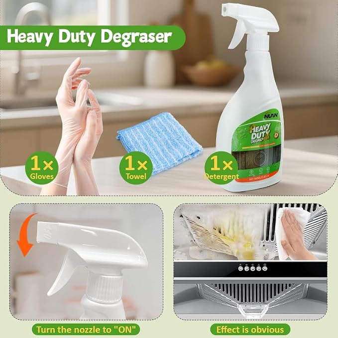 NUAN 2 Pack Kitchen Degreaser Cleaner, 500 ml Heavy Duty Grease Remover Spray for Stove, Range Hood, Cooktop & Kitchen Surface miniatura 8