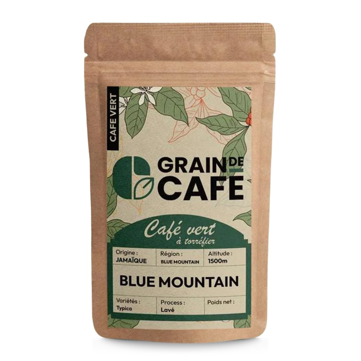 Graindecafé – Café Vert Jamaïque Blue Mountain 1kg | 100% Arabica Non Torréfié | Grand Cru D’Exception | Notes De Noix, Chocolat Et Miel | Idéal Machine À Café Grain Une Fois Torréfié