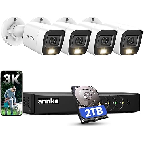 ANNKE 8CH 3K Security Camera System with Audio/Mic, 8 Channel Surveillance AI DVR and 4X 5MP 2960 * 1665 CCTV Cams with Dual Light, Human/Vehicle Detection, IP67, Color Night Vision, 2TB Hard Drive