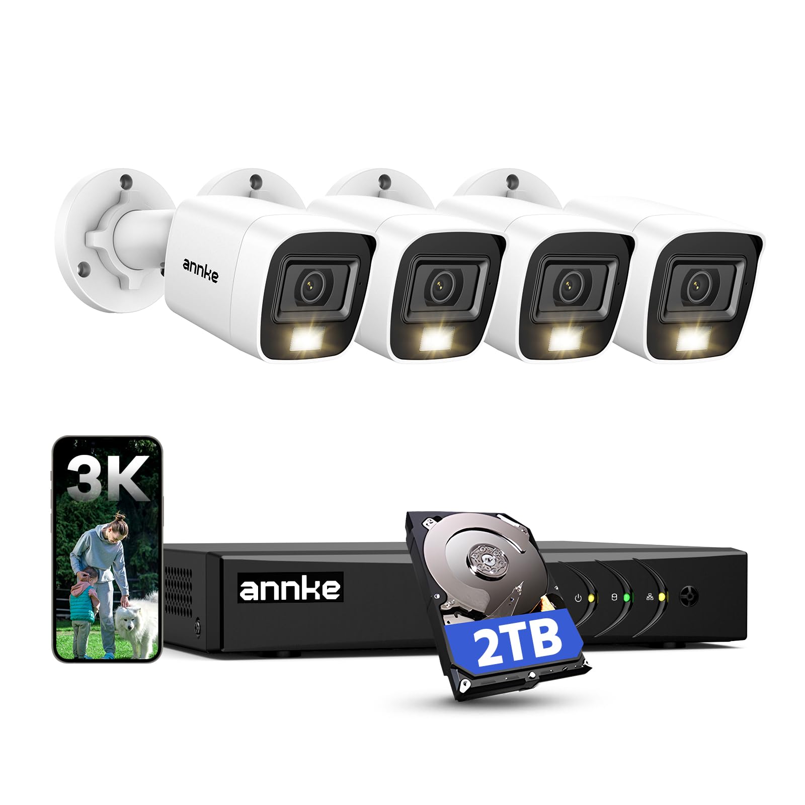 ANNKE 8CH 3K Security Camera System with Audio/Mic, 8 Channel Surveillance AI DVR and 4X 5MP 2960 * 1665 CCTV Cams with Dual Light, Human/Vehicle