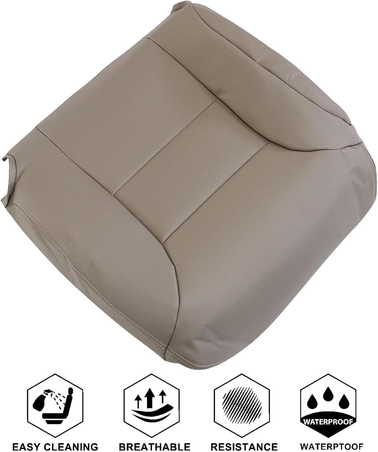 NLQR #522 Med Neutral Tan Front Driver Side Lean Back Replacement Microfiber Leather Seat Covers Compatible with Chevy Silverado 1500 2500 3500 Tahoe Suburban Sierra Yukon 1995 1996 1997 1998 1999