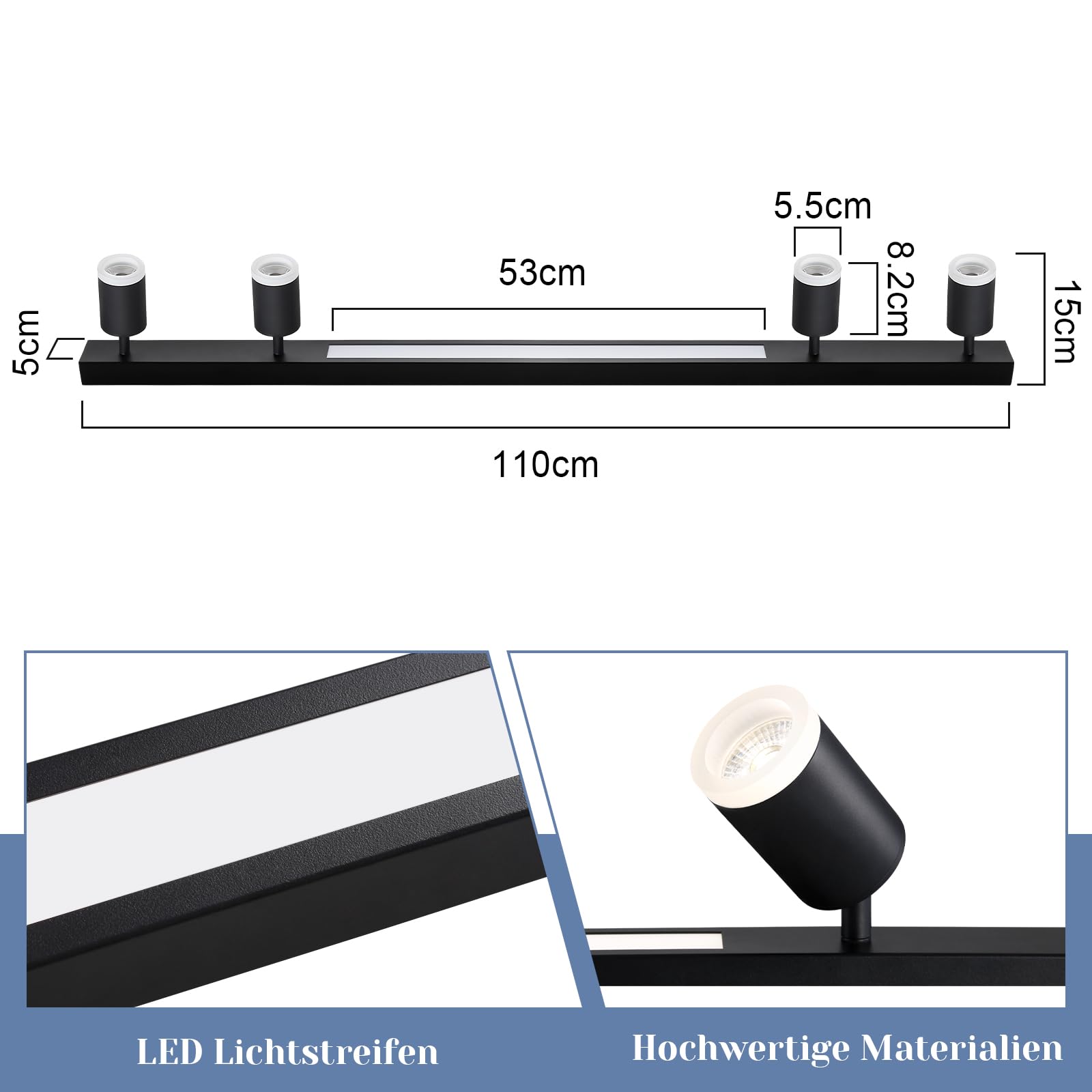 LED Deckenleuchte Dimmbar Deckenstrahler 4 Flammig Schwarz | Deckenspots mit Fernbediennung 3000K-6500K 38W Schwenkbar Modern für Wohnzimmer Schlafzimmer Küche Büro