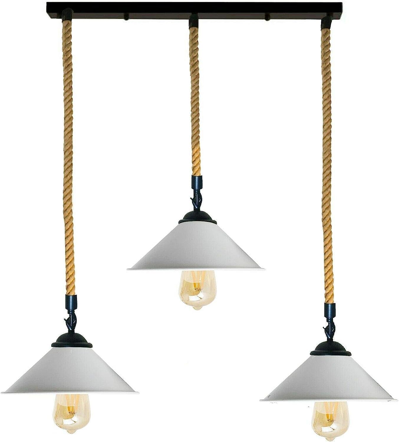Ledsone White Cone Modern 3 Light Pendant Ceiling Lamp Adjustable Height Metal Shades 50Cm Bar Nordic Style Hanging Fixture For Dining Room, Kitchen Island, Living Room, Bedroom