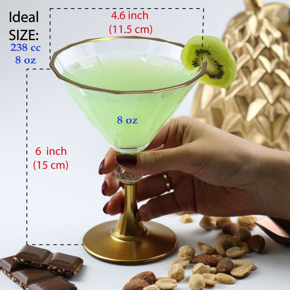 Zestaw 4 kieliszków do Martini do koktajlu Margarita ponadwymiarowy kieliszek do picia kryształ whisky bar gruba łodyga na łodygach złote unikalne vintage fantazyjne naczynia do picia ponadwymiarowy
