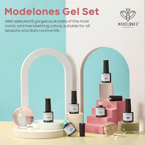 Miniatura 3 de Modelones - Juego de 6 esmaltes de uñas en gel, en tonos rosa, amarillo, azul, azul bebé, piel, tecnología Inspire, para secar en lámpara led,