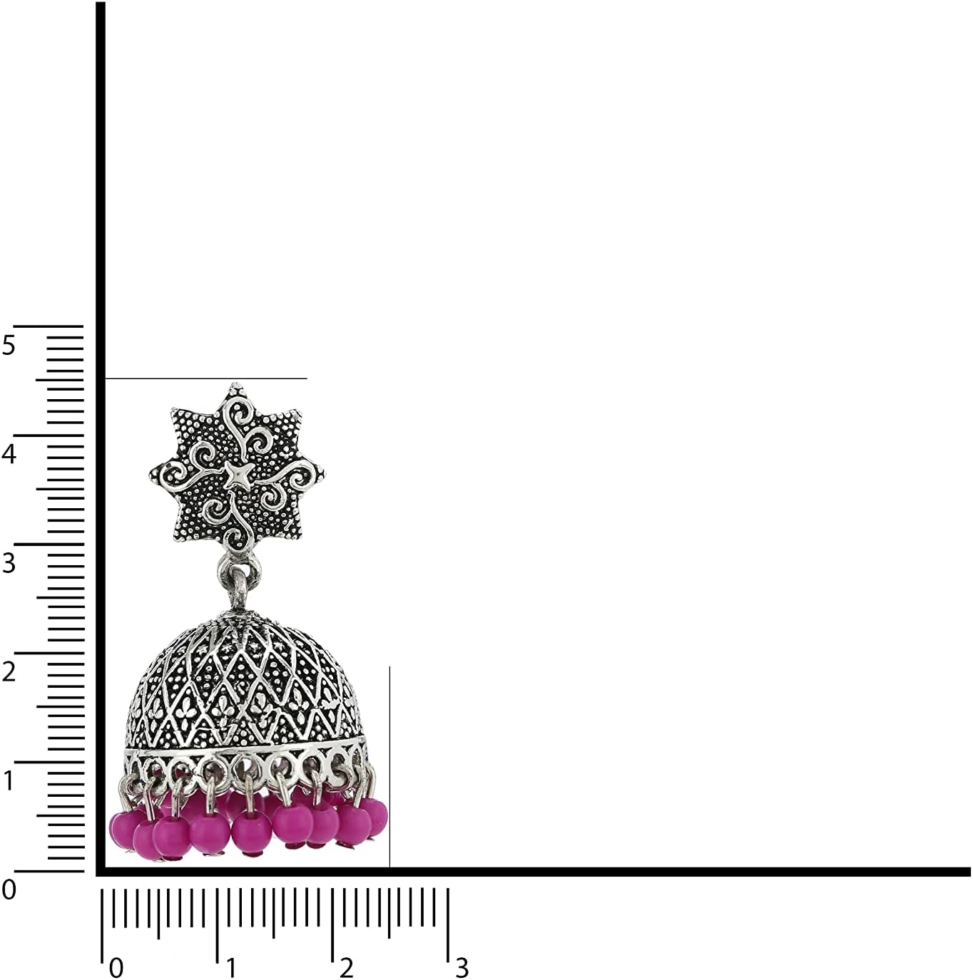 Estele Oxidised Silver Plated Traditional Jhumki with Pink Beads drop Earrings