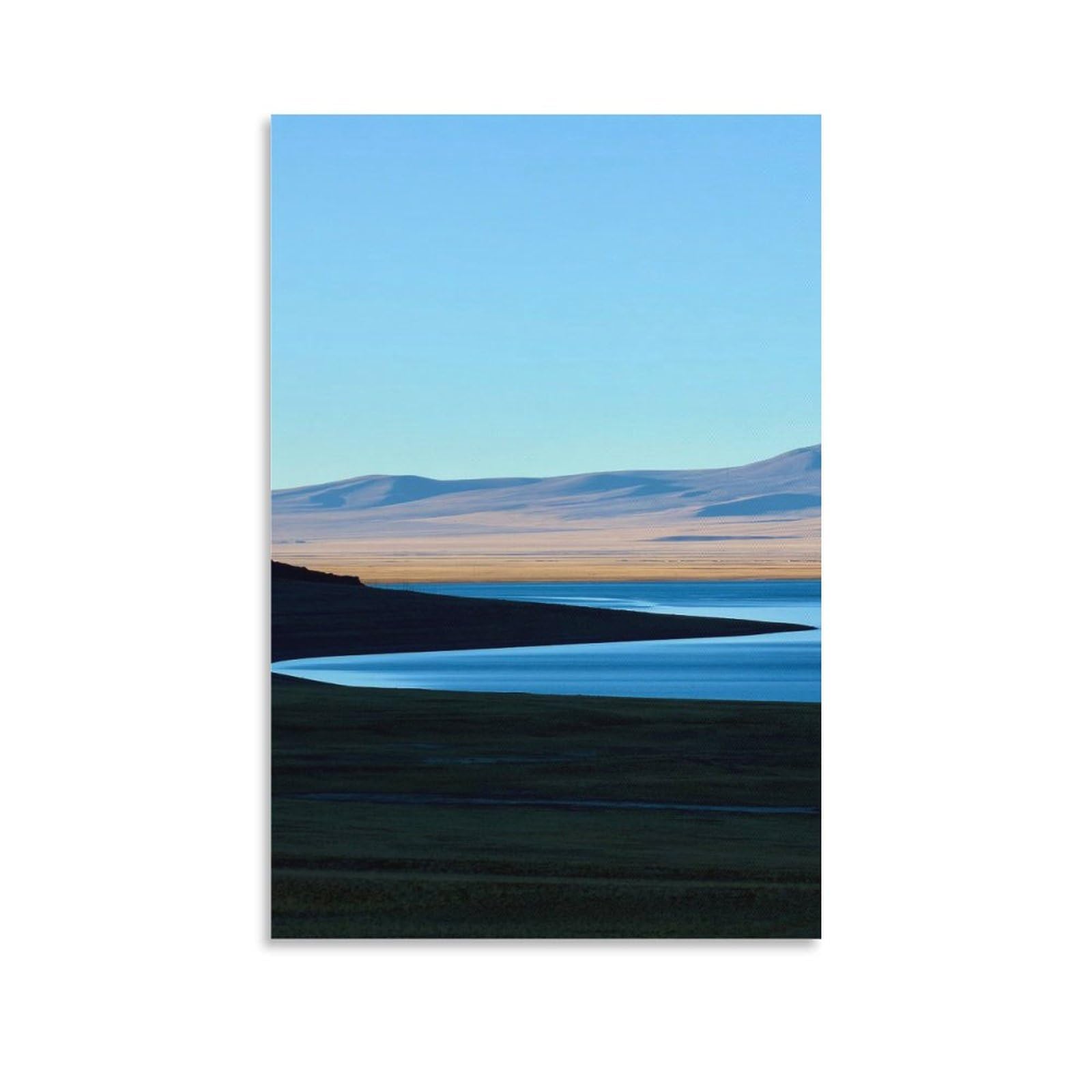 IEJKLUVWX Pastel Mountain Lake Art Print Calm Blue Waterscape Waterproof Canvas Easy to Install Vibrant Colours for Nursery Sofa Background Home Decor Lover Unique 20x30inch(50x75cm)