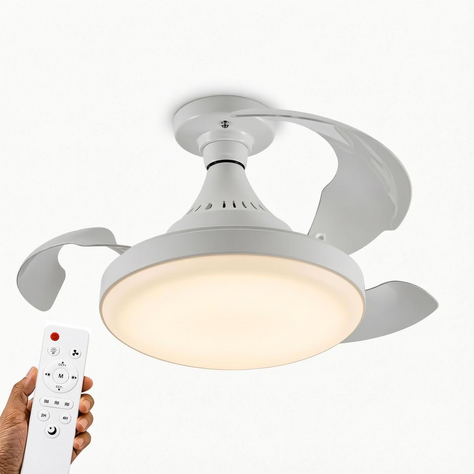 Planetitaly Lampadina E27 2 in 1 lampada dimmerabile LED 19W CCT da 3000K a 6500K ventilatore 3 velocità con telecomando luce per camera da letto, cucina, ufficio, soggiorno, 230V diametro 420mm