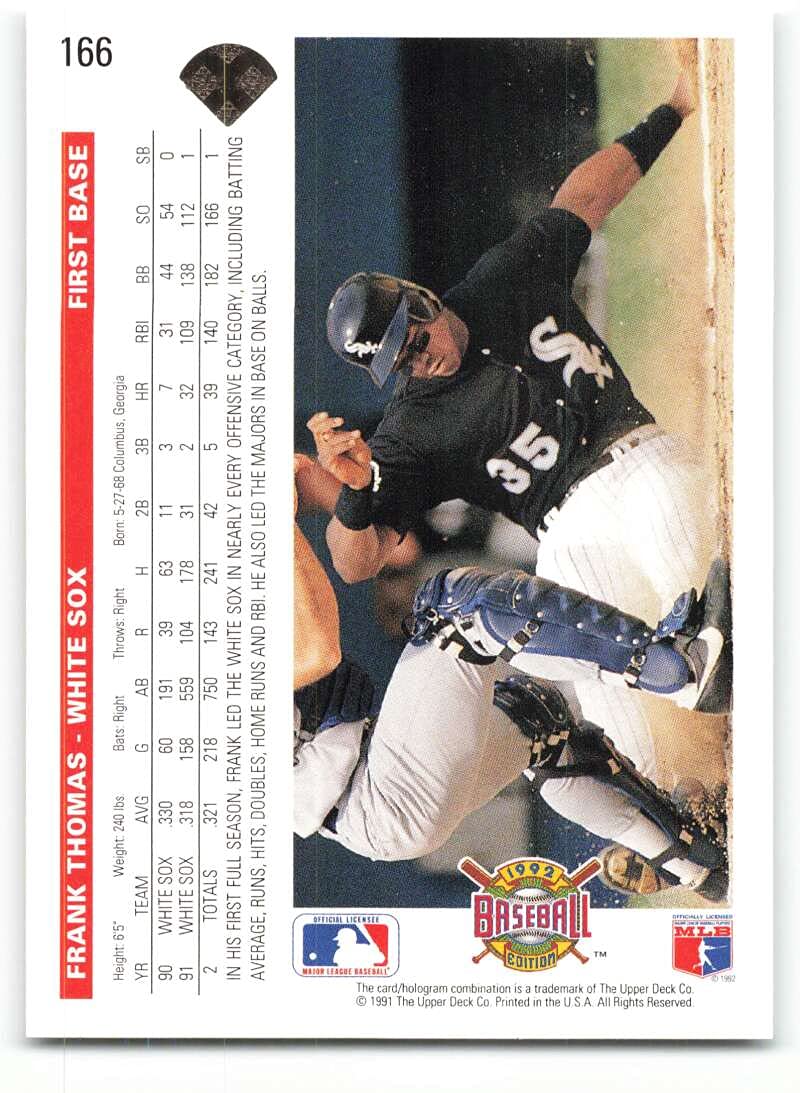UPPERDECK トレーディングカード　53/100 Amazon.com: 1992 Upper Deck #166 Frank Thomas Chicago White