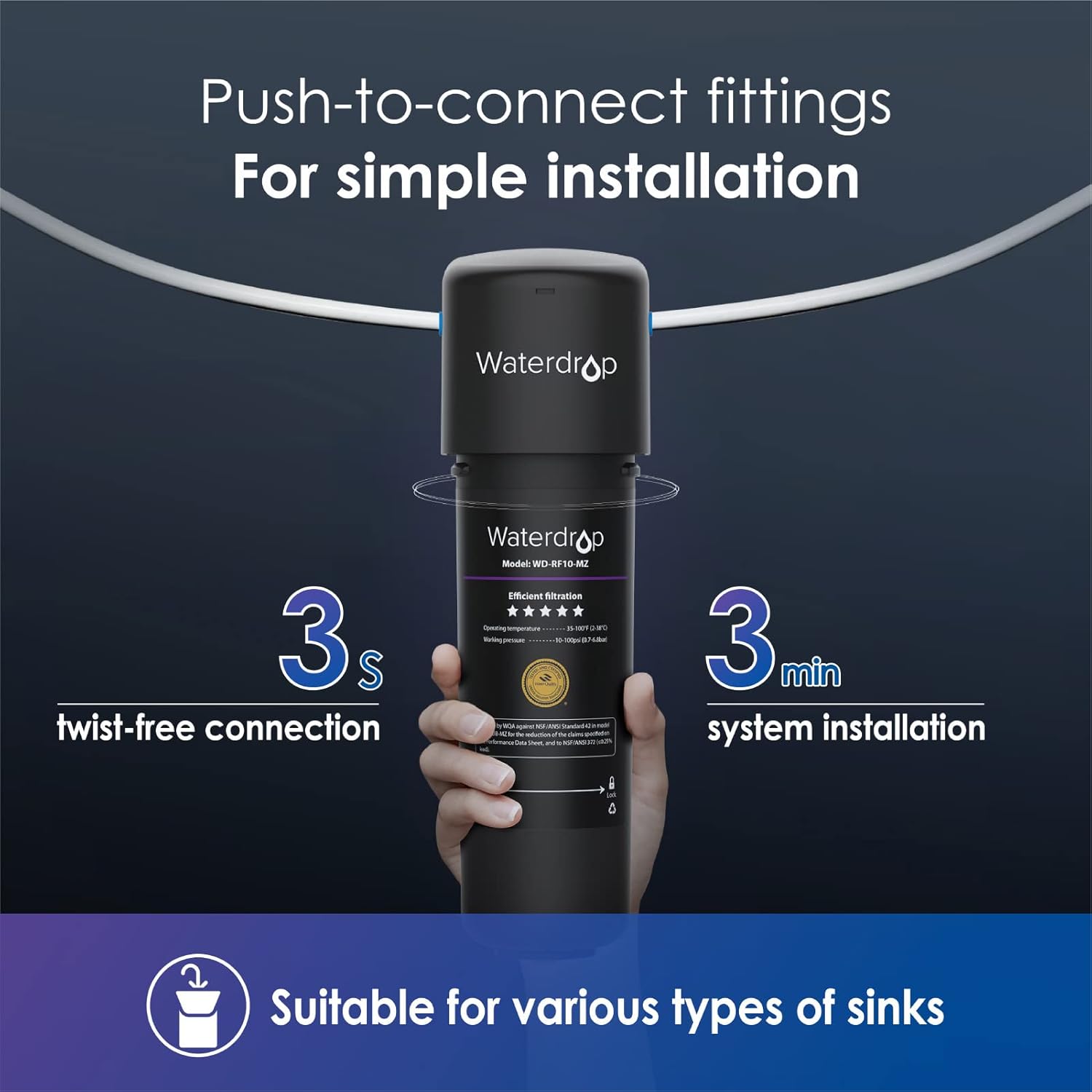 Bеѕt Sеllеr Waterdrop 10UB-MZ Remineralization Under Sink Water Filter System with Dedicated Faucet, 3/8’’–1/2’’ Connectors, Restore Essential Minerals, Ideal for Renting, USA Tech