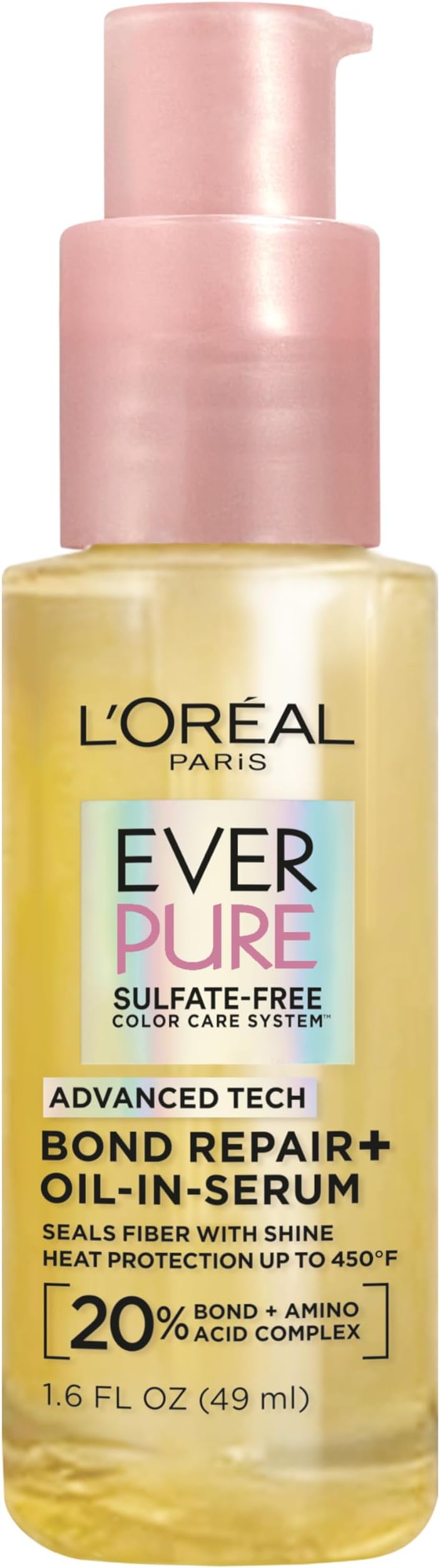 L'Oreal Paris Bond Repair+ Hair Oil-in-Serum, Heat Protectant to Strengthen Damaged, Color-Treated Hair, Provides Intense Shine and Frizz Control, EverPure, 1.6 Fl Oz (Packaging May Vary) | for Damaged, Color Treated Hair, Heat Protectant, Intense Shine, Frizz Control