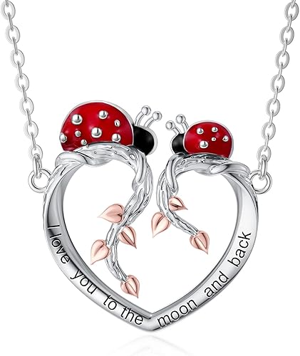 PEIMKO Ladybug Gifts - Collar de plata de ley 925 con colgante de mariquita y árbol de la vida para mujer, joyería de mariquita, regalos de