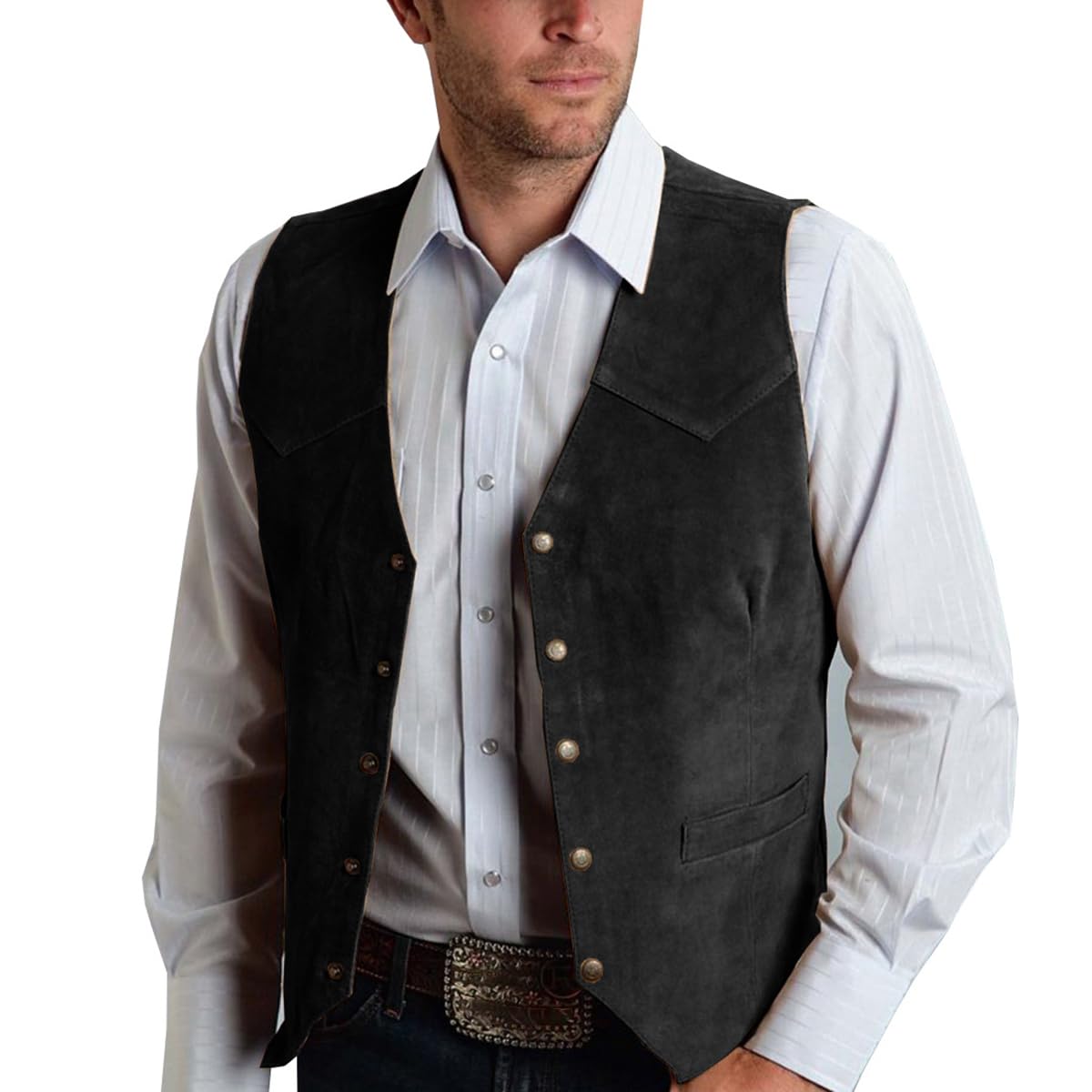 Allthemen Gilet Homme Vintage Rétro Veste sans Manche en Daim Slim Fit Casual Business