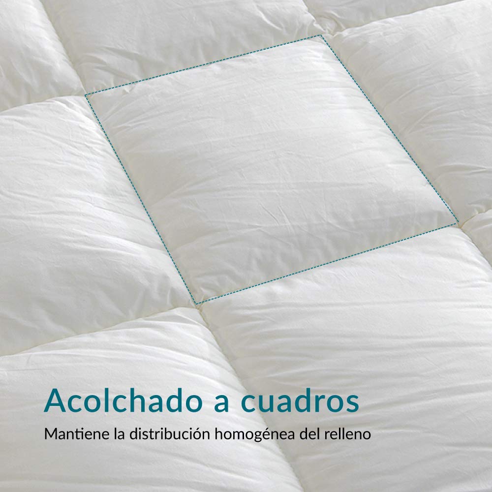 Don Descanso - Topper Colchón Vivo Oro 100% Algodón para Camas 80/90cm x 190/200cm con 600gr. de Fibra Hueca Siliconada. Sobrecolchón Lavable 30ºC y Ajustable con Faldón Elástico
