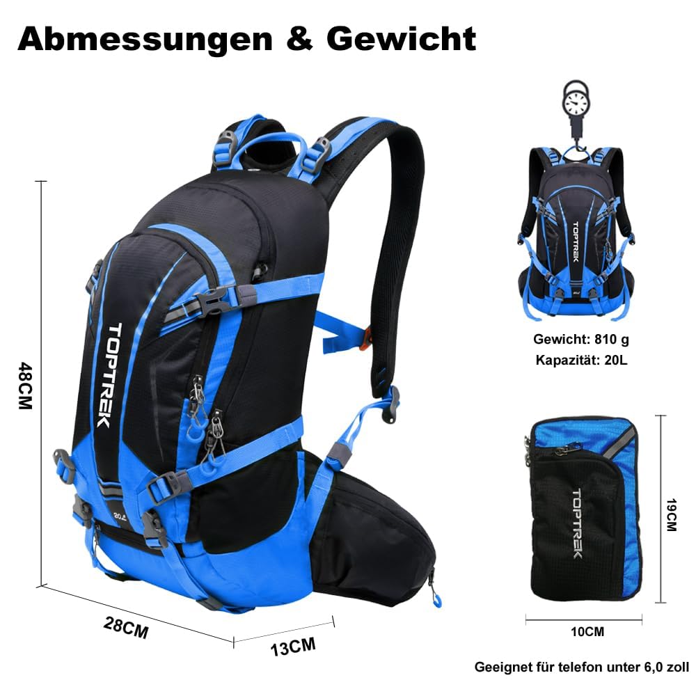toptrek Mochila de ciclismo impermeable de 20 L, ultraligera para hombre y mujer, con protección contra la lluvia y cubierta para casco, mochilas Mountainike MTB