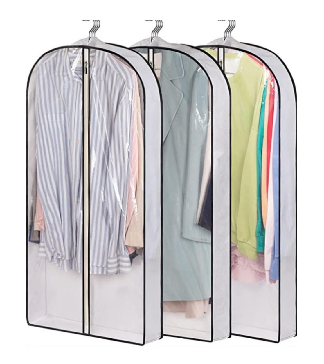 Coat Garment Bags Suit Cover 3 Pack 40" Garment Bags 4" Gusseted Suit Bag For Hanging Travel Clothes Storage Clothes Protectors(White)