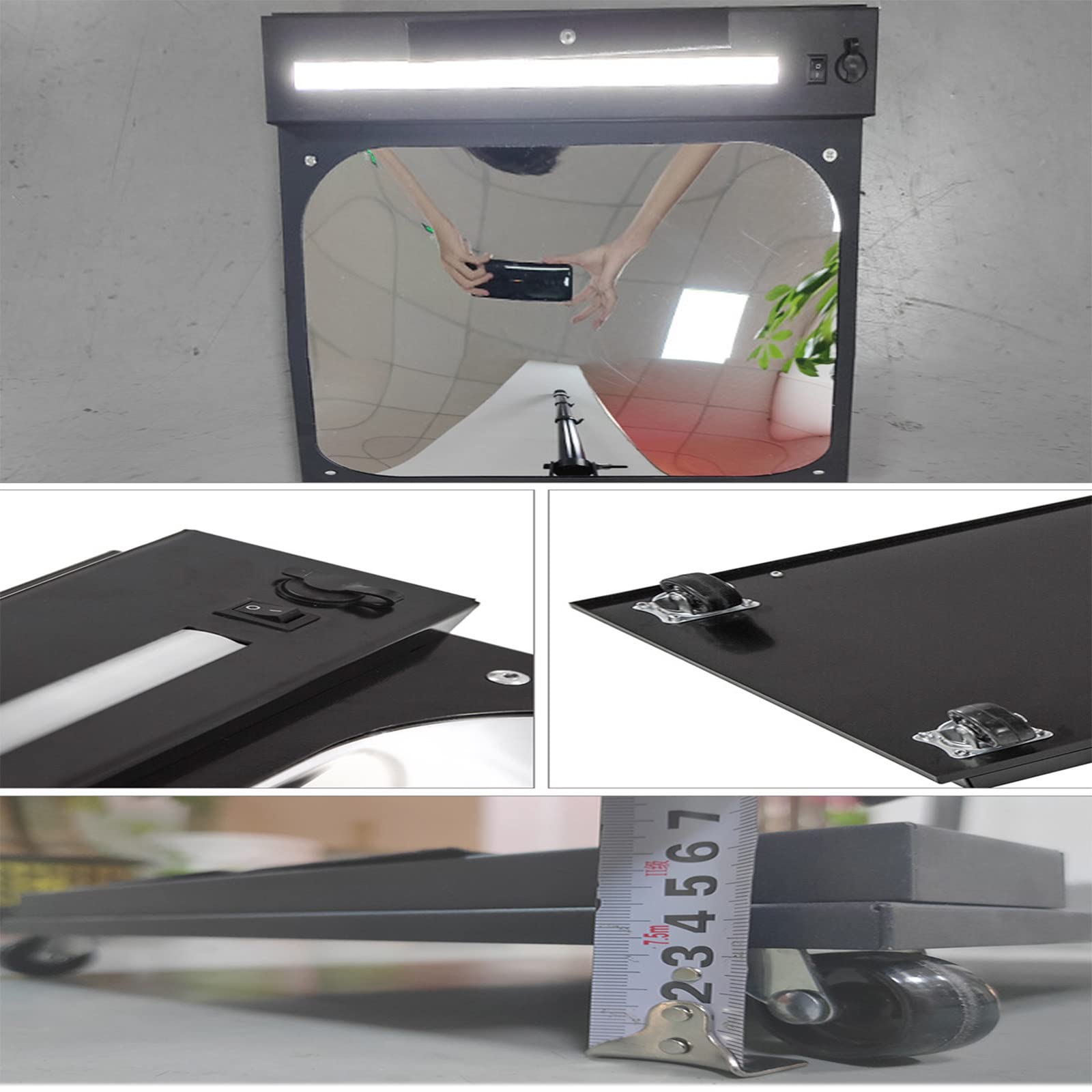 Lustro kontrolne pojazdów, oświetlenie LED, wypukłe lusterko 30 cm, regulowane lusterko teleskopowe 50-110 cm, do kontroli bezpieczeństwa na lotnisku, kontroli parkowania i
