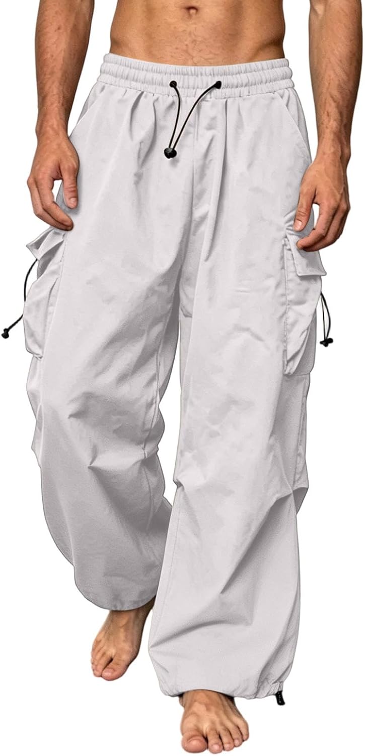 Men's Loose Fit Drawstring Y2K Baggy Parachute Cargo Pants